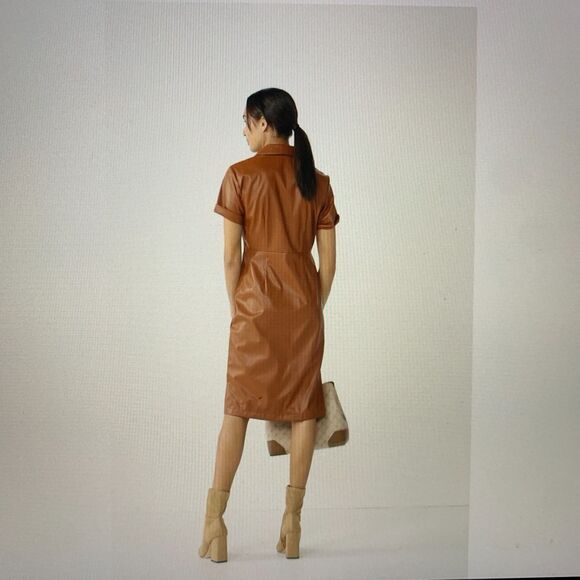 Women's Nine West Faux-Leather Midi Dress size M sleek, smooth and sophisticated - Picture 3 of 12